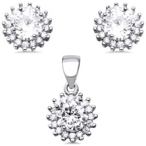 Halo Cubic Zirconia .925 Sterling Silver Earring and Pendant Set - Picture 1 of 2
