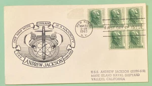 Sc 1209 1c 1963 Andrew Jackson Block/4+1 USS Andrew Jackson Navy Cover - Picture 1 of 2