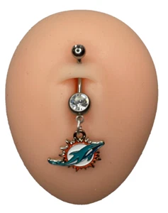 Miami Dolphins Double Gem Surgical Steel Navel Belly Ring Piercing - Picture 1 of 1