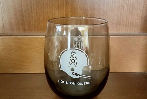 2  Vintage ‘70s Houston Oilers Smoked 3” Cocktail Glass Low Ball Cover