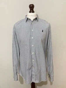 THOMAS PINK Shirt Mens Medium Long Sleeve Blue White Striped Cotton Casual - Picture 1 of 11