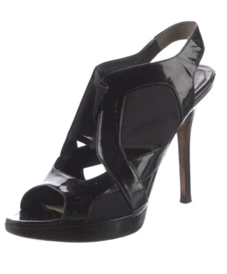 Sandalias CHRISTIAN DIOR de tacón de charol talla 6/36 negras de malla elástica con tira trasera Foto 1 de 4