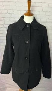 LL Bean Signature Womens Wool Blend Lined Mid Length Jacket Coat Size M Black - Picture 1 of 8