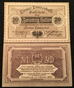Austria 20 Heller 1920 P-143 World Paper Money UNC - 100 Yrs Old - Picture 1 of 1