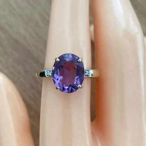 Anillo de amatista y diamantes de oro amarillo de 9 quilates de 2,5 quilates, talla O del Reino Unido, talla 55 de la UE - Imagen 1 de 5