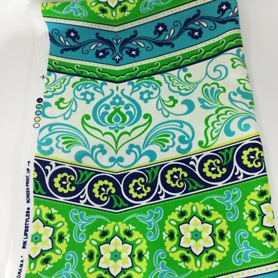 Panorama P/R Lifestyles Upholstery Fabric Medallion Chevron Green Blue 1 Yard - Image 1 of 4