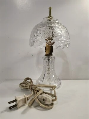 Cut Crystal Lamp vintage Daisy Bohemian Mushroom Drape Table Lamp 11" X 5.5" - Image 1 of 4