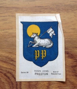 B.D.V. Cigarette silk, Series 30 - Town Arms Preston.  Free UK Postage - Picture 1 of 3