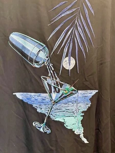 Luau 100% Silk Men’s XL Black Short Sleeve Button Down Embroidery Cocktail Theme - Picture 1 of 6