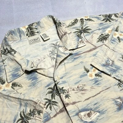 LL Bean Tropical Beach Island Print Camp Hawaiian Button Camp Shirt Size 2XL - Image 1 of 4