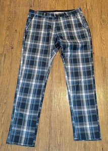 Suslo Couture Pants Mens 34x32 Blue Plaid Stretch Trouser Slim Fit NWT B12 - Picture 1 of 3