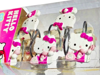 Hello Kitty Shower Curtain Hooks Set of 12 Pieces Pink Phone Sanrio 2011 NOS - Image 1 of 4