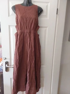 New Look Brown Lined Cotton Backless Dungaree Dress Size 16 New - Picture 1 of 3