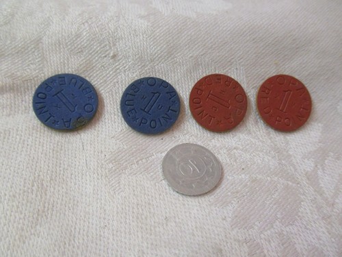 Vintage 4 WWII Red & Blue Point Ration Tokens & silver tone token | eBay