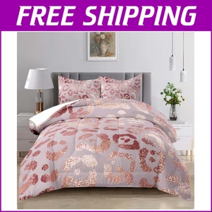 Soft Microfiber Leopard Print Comforter Queen Set for Kids - Machine Washable - Picture 1 of 8