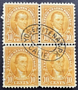 US 1927 Scott 642 Used Block of 4 Yosemite National Park Postmark 10c Monroe - Picture 1 of 2