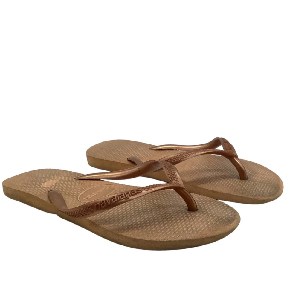 Sandalias Havaianas Niños Pequeños 3-4 Delgadas Chanclas Dorado Marrón 3Y 4Y Plano Piscina Beac Foto 1 de 4