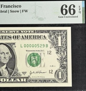 2003A $1 Federal Reserve Note PMG 66EPQ wanted low serial number birthday 529 - Picture 1 of 3