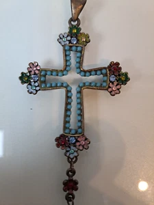 Kreuz , sehr schöner , alter Anhänger , 9cm , Kruzifix mit Steinen - Bild 1 von 6