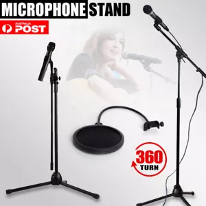Telescopic Boom Microphone Stand Adjustable Mic Holder Tripod 1 to 2M Pop Filter - Picture 1 of 12