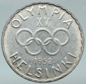 1952 FINLAND Summer Olympics Logo w Rings Genuine Silver 500 Markkaa Coin i87107 - Picture 1 of 3