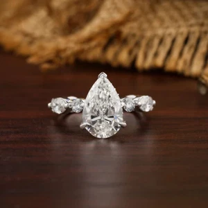 4.20 carat pear shape lab grown diamond engagement ring 14kt gold for her - Picture 1 of 5