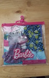 Barbie & Ken Fashions 2 Outfits Purple Dress & Blue Top Shorts W/Accessories - Picture 1 of 1