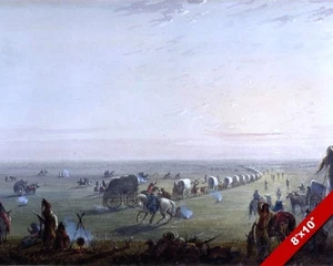 AMERICAN PIONEER WAGON TRAIN HEADING WEST PAINTING ART REAL CANVAS PRINT - Picture 1 of 1