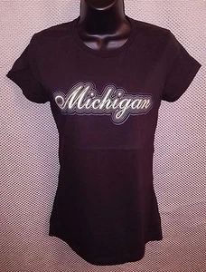Michigan Wolverines Basic Retro Black Girly T-Shirt - Juniors Medium - Picture 1 of 4
