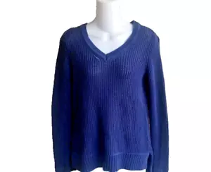 Maglione Style & Co blu a costine 100% cotone maglia ampia scollo a V nuovo con etichetta donna PM - Foto 1 di 4