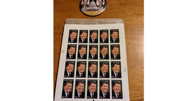 2004, Reagan, 37cent Stamps, Full Sheet of 20 Stamps and Regan inauguration Pin - Image 1 of 4