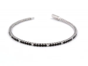 Pulsera De Tenis Con Zirconitas Negras Y Blancas De Plata 925 Idea De Regalo - Imagen 1 de 3
