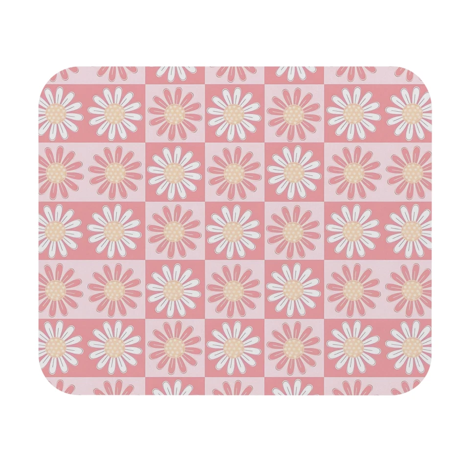 Soft Pink Pastel Mouse Pad (Rectangle), Retro Flower Pattern  - Image 1 of 1