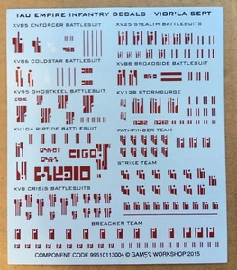 GW WH40k Parts Bits Tau Empire Infantry Decal / Transfer Sheet ! - Picture 1 of 1