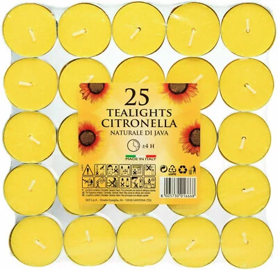 Price's Citronella Tealight Candles Garden Home Mosquito Fly Insect Repeller X25 - Image 1 of 4