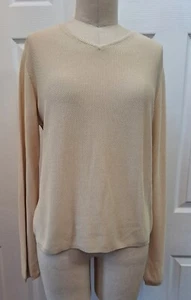 LAUREN Ralph Lauren Cream 100% silk V-neck Sweater Pullover Size: L - Picture 1 of 6