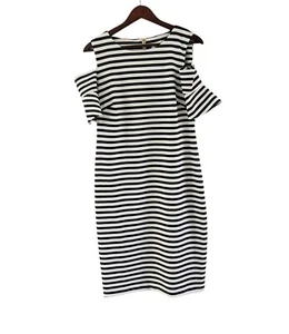 Calvin Klein Black White Stripe Sheath Dress Open Arm Zipper Back Size 12 - Picture 1 of 9
