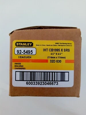 JUEGO DE 3 BISAGRAS DE DETENCIÓN STANLEY, 92-5496, IHTCB1995 x SRS 4 1/2" X 4 1/2" Foto 1 de 2