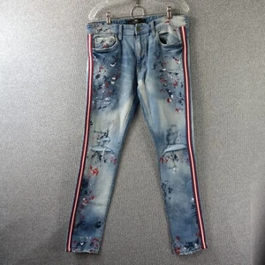 Jordan Craig Legacy Ed Jeans Mens 34x32 Blue Light Wash Denim Paint Distressed - Picture 1 of 17