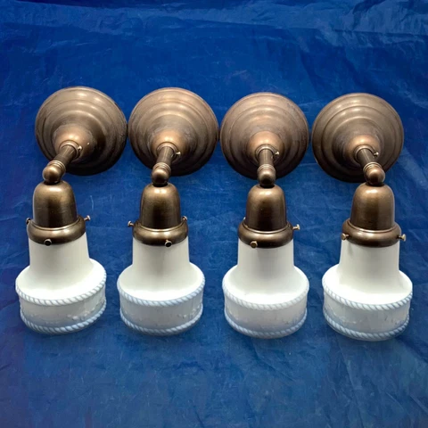 Wired Set of four 4 Dark Brass wall sconces Vintage Antique Shades 108E Cover