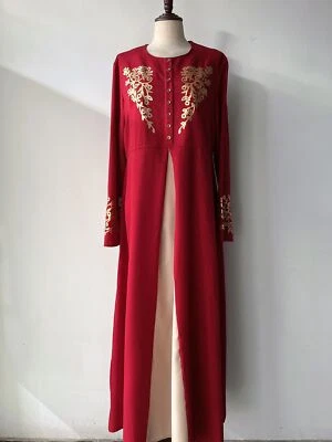 Women Arab Print Abaya Dress Vintage Long Sleeve Robe Islamic Muslim Robe - Image 1 of 4