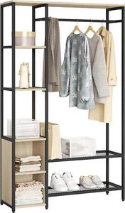 Kleiderständer Kleiderschrank mit Schuhregal Hell Eiche+Schwarz 48wdb - Bild 1 von 9