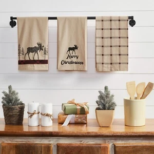 VHC Cumberland Moose Tea Towel Set of 3 ~ Rustic Christmas - Picture 1 of 7