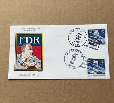 US FDC Collins Hand-Painted #1950 Franklin Roosevelt 1982 - Image 1 of 3