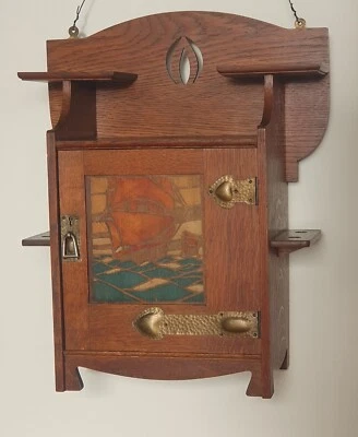 Shapland & Petter of Barnstaple ARTS & CRAFTS Smoking & Pipe Wall Cabinet - image 1 of 4