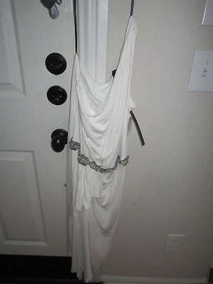 DAVID MEISTER SAKS ПЯТОЙ АВЕНЮ ПЛАТЬЕ - РАЗМЕР 10 - БЕЛЫЙ И ХРУСТАЛЬНЫЕ БУСИНЫ - Изображение 1 из 4