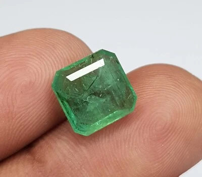 3.76 Ct Certified Natural Emerald Zambian Square Cut Untreated Loose Gemstone - Image 1 of 4