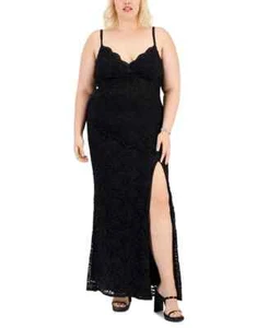 City Studio Trendy Plus Size Lace Bodycon Gown Women's 18W Black V-Neck Back Zip - Picture 1 of 15