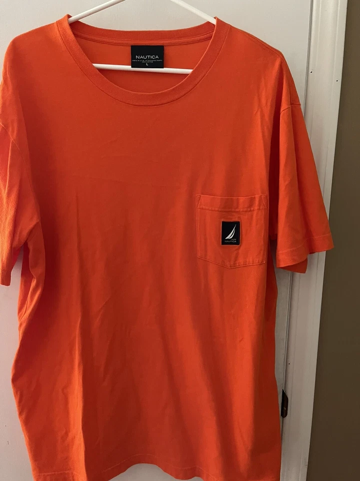 Camiseta de bolso vintage feita nos EUA Nautica NS-83 laranja grande anos 90 anos 00 ano 2000 - Imagem 1 de 2