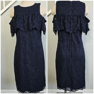 Ann Taylor Mini A-Line Lace Navy Blue Cold Shoulder Dress Women's SZ 8 NWT - Picture 1 of 14